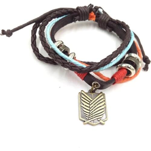Anime Attack on Titan Scouting Corps Leather Bracelet One Piece Metal Pendant Fairy Tail Accessories Naruto Cosplay Gift