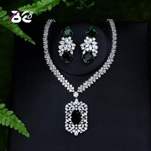 Be 8 Hotsale African Green Bridal Jewelry Sets New Fashion Dubai Necklace Sets for Women Wedding Party Accessories Design S087