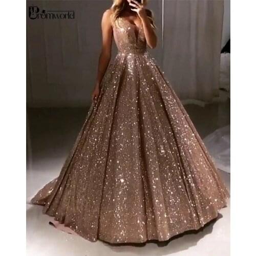 Glittering Gold Sequin Evening Dresses 2020 Backless Evening Party Gowns V-neck Sparkle Burgundy Ball Gown Prom Dress