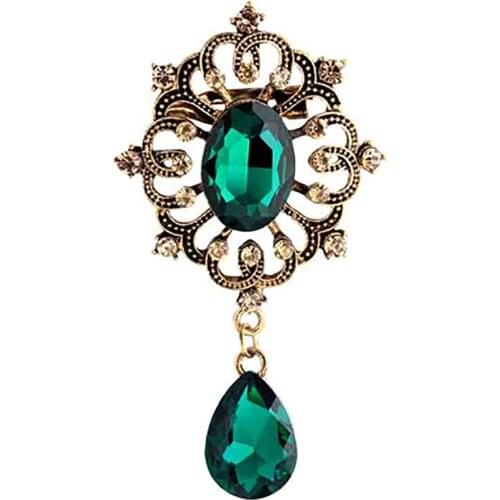 Womens Rhinestone Alloy Brooches Pin Large Waterdrop Pendent Party Jewelry Hijab Scarf Corsage Coat Sweater Clip Broches spilla