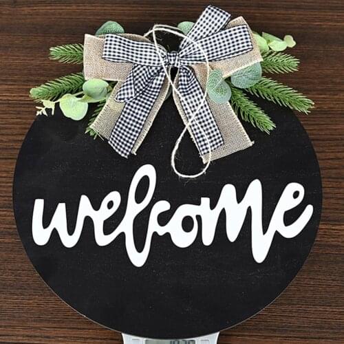 Wooden Welcome Sign Hanging Farmhouse Decoration Front Door Wreath Garden Courtyard Porch Round Welcome Sign Front Door Decor