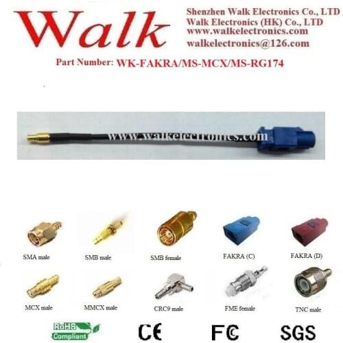 FAKRA male MCX male with 5m rg174 cable, MCX FAKRA cable, long type FAKRA male rg174 cable