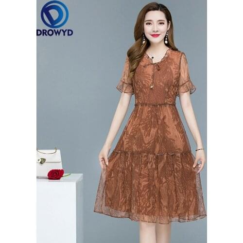 Gauze transparent Knee-Length Dress Women Fashion patchwork Loose plus size 4XL Dresses ladies 2021 new Summer Mom elegant Dress