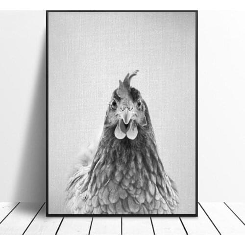 Black White Chicken Canvas Painting Art Print Poster Picture Wall Modern Minimalist Bedroom Living Room Decoration