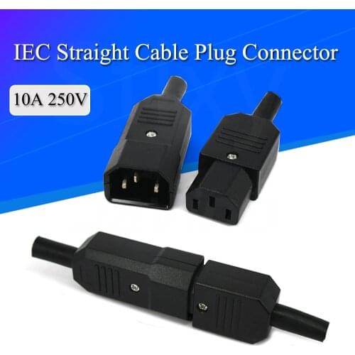 IEC Straight Cable Plug Connector C13 C14 10A 250V Black female&male Plug Rewirable Power Connector 3 pin AC Socket
