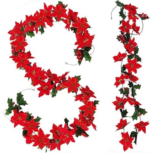 2.5M Artificial Christmas Flower Vine Hanging Flowers For Wall Decor Fake Green Plants Garland Christmas Wedding Home Decoration