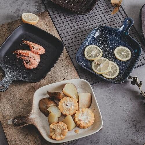 Japanese-style Creative Ceramic Online Celebrity Plate Tableware Household Dish Steak Western Food Nordic Plate Handle Plate