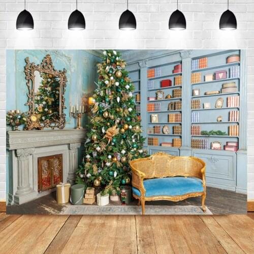 Laeacco Christmas Tree Gifts Chair Study Room Decor Backdrop Interior Scene Portrait Shoot Photography Background Photocall