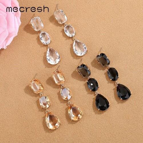 Mecresh Cute Teardrop Crystal Long Drop Earrings For Women Unique Design Geometric Small Dangle Earrings Fashion Jewelry MEH1463