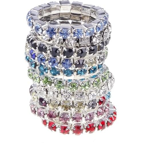 10pcs/Set Fashion Elastic Ring Jewelry Women Silver Color Crystal Rhinestone Rings Set Wedding Accessories ajustable ring