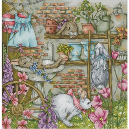 Rabbit garden patterns counted 11CT 14CT 18CT Cross Stitch Sets DIY Wholesale Cross-stitch Kits Embroidery Needlework