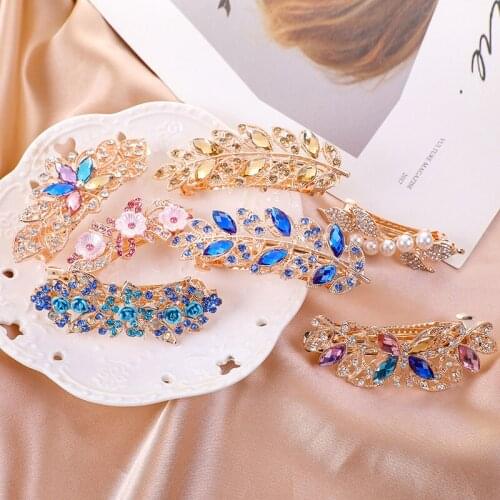 New products Pearl Rhinestone Spring Clip Color Flower Alloy Hairgrips superior quality Fashion Wild Hair Accessories For Women