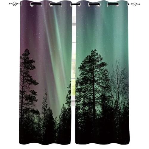 Aurora Scenery Window Curtains For Living Room Bedroom Home Decoration Panels For Kitchen Kids Curtains