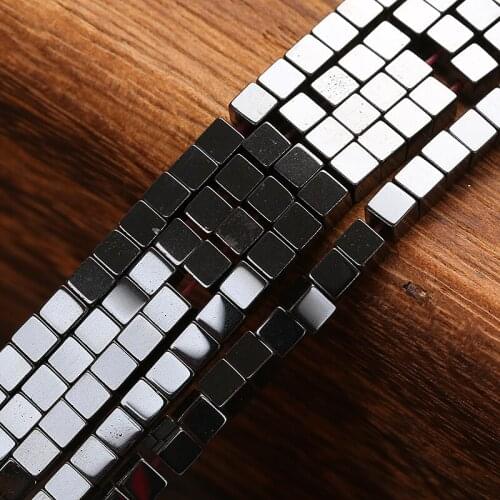 KANGKANG wholesale Stone Black Hematite cube square loose spacer Beads For Making Bracelets Necklace DIY charm Jewelry 4mm