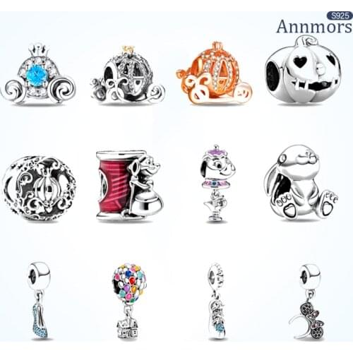 Original 925 Sterling Silver Fits Pandora Bracelet Cartoon Series Charm Golden Pumpkin Cart Hot Air Balloon Beads Jewelry Make