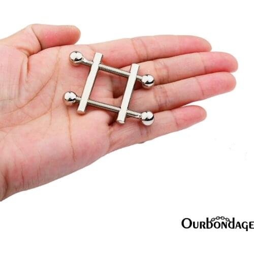 Ourbondage Stainless Steel Square Shape Hard Clover Double Stick Nipple Clamps Clips With Chains Adult Sex Toys For Women
