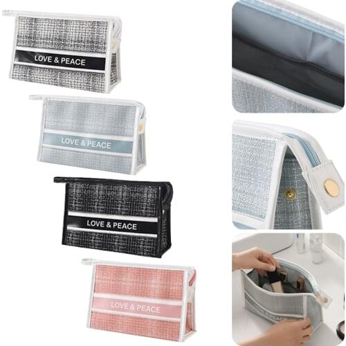 Portable Makeup Bag Travel Cosmetic Bag Polyester Zippered Makeup Brush Toiletry Bag with Handle for Women and Girls