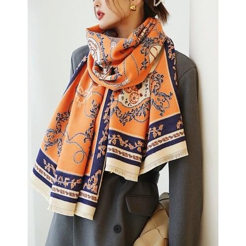 Luxury Design Thick Foulard Cashmere Scarf Ladies Winter Pashmina Female Shawls Wraps Floral Women Blanket Warm Stoles Bufanda