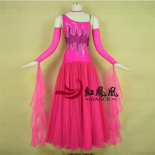 Pink rhinestones Ballroom dance competition dress standard dresses modern dance costume ballroom waltz dress luminous costumes