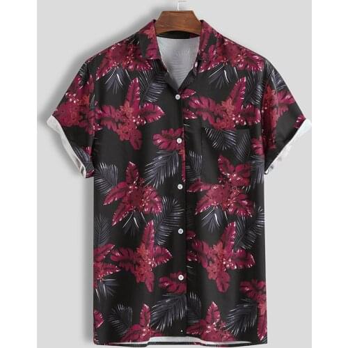 Mens Short Sleeve Shirt Hawaiian Multi Color Lump Chest Pocket Short Sleeve Round Hem Loose Shirts For Men Casual Shirts Men