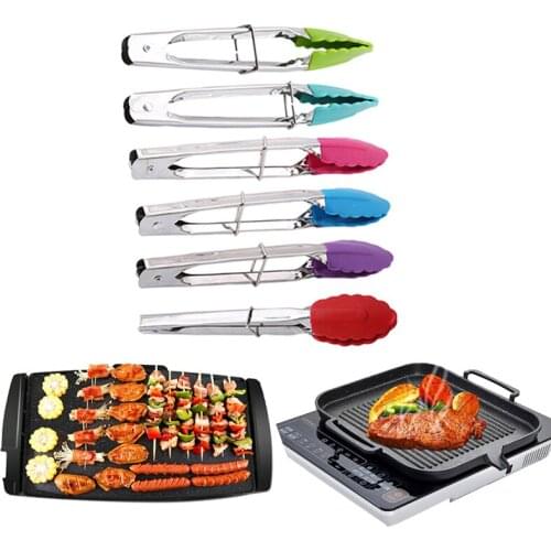 Grill BBQ Tongs Silicone Cover Barbecue Accessories Clip Clamp Stainless Steel Bread Tongs Kitchen Tools Food Tongs