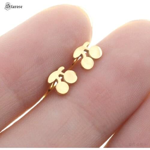 Starose 2Pcs 0.8x6mm Rod Gold Color Cherry Earrings Stainless Steel Plant Tragus Piercing Helix Piercing Stud Ear Ring Jewelry