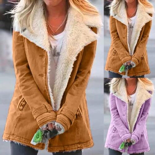Women Plus Size Quilted Coats Winter Warm Composite Plushbutton Lapels Jacket Outwear Coat Куртка Женская Осень