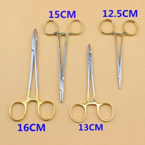 Dental Gold Plated Handle Needle Holder Pliers High Quality Stainless Steel Orthodontic Forceps Surgical Instrument Dentist Tool