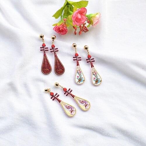 Creative Vintage Emulational Musical Instrument Eardrop Temperamental Exquisite Lute Violin Earrings Music Enthusiast Jewelry