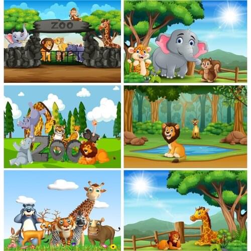 SHUOZHIKE Vinyl Cusrtom Photography Backdrops Cartoon Animals Zoo Kids Baby Birthday Theme Photo Studio Backgrounds YAXU-205