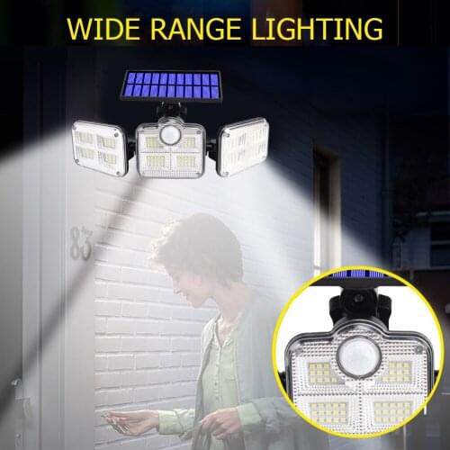 Waterproof Wall Lamp Solar Power Charge Outdoor Automatically Recharging 145/122LEDs 3 Heads PIR Sensor Fence Landscape