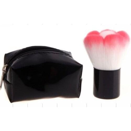High quality pink synthetic hair flower kabuki brush special shape soft hair powder brush in makeup with black PU bag