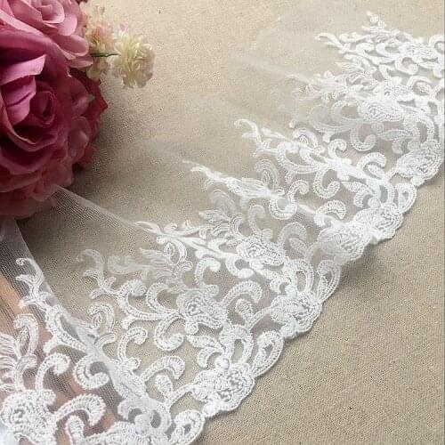 High quality 15.5CM wide mesh cotton embroidery lace accessories water soluble DIY wedding dress material cloth