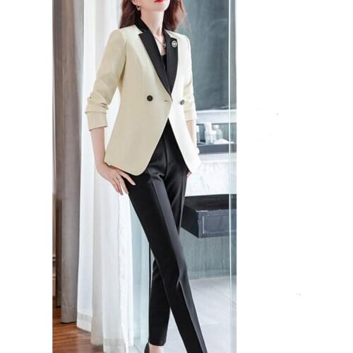 2021 high-end womens pants suit 2-piece suit formal elegant womens short jacket womens long-sleeved jacket + trousers