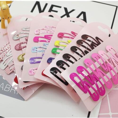 10/12Pcs High Quality Print Snap Hair Clips for Kids Solid Matel Hairpins Girls Hair Accessories Clips Flower Child BB Hairgrips