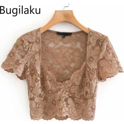 Bugilaku Lace Short T Shirt Women Slim Fit Square Collar High Street Y2K Tops Pure Color New Arrival Streetwear Sexy Tshirts