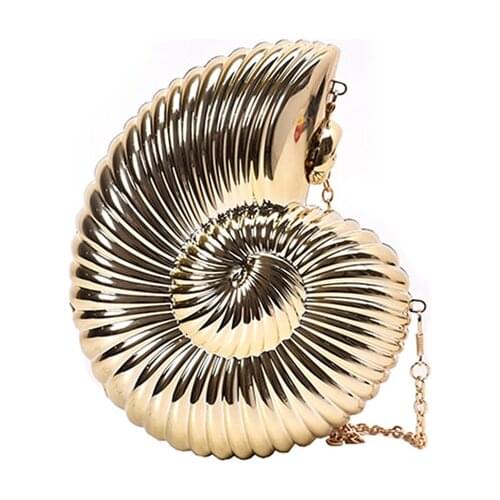 2019 Gold Conch shape shoulder bag women Purse Evening Clutch bag zine alloy Wedding Party Crossbody Bags mini Purse Clutches