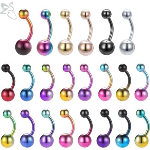 ZS 1 PC Mixed Color Navel Ring 14G Colorful Stainless Steel Belly Ring Navel Piercing Belly Button Ring Body Piercing Jewelry