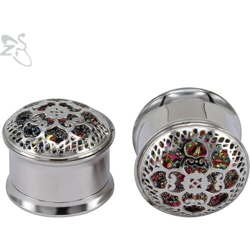 ZS 8-18mm Shiny Flower Pattern Ear Plugs Expander 316 Stainless Steel Body Piercing Jewelry Ear Tunnels AA Polish Ear Stretcher