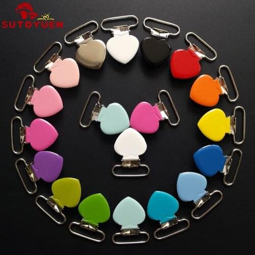 160pcs Metal Heart Pacifier Clip Suspender Clips Heart for Baby Dummy Soother Pacifier Chain Clips 25mm Lead Free 16 Colors