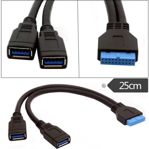 2 Port USB 3.0 Splitter Adapter USB Type A Female to 20 Pin Motherboard Header Extension Cable 25cm