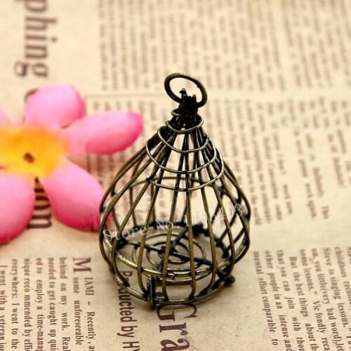 2 pcs Vintage Antique Bronze Hollow Bird Cage Handmade BirdCage Pendants- 48x28mm Handcaft DIY jewelry Findings ( BIR-1)