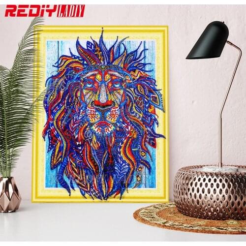 Special Shaped Diamond Mosaic King of Lion Crystal Shining Round Rhinestones Wall Arts DIY Diamond Painting Cross Stitch Kits
