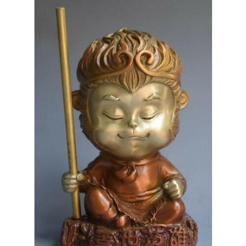 Bronze Painting Sun WuKong Monkey King Heroes of Earth Hold Gold Stick Statue
