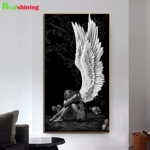 Black and White Angel Wings Diamond painting Full Square,Diamond Mosaic Embroidery 5d Picture for Living Room home Decor,N1862