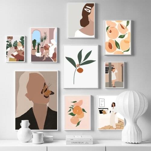 Room Decor Abstract Fashion Girl Plant Fruit Leaf Nordic Posters And Prints Wall Art Canvas Painting Wall Pictures For Living