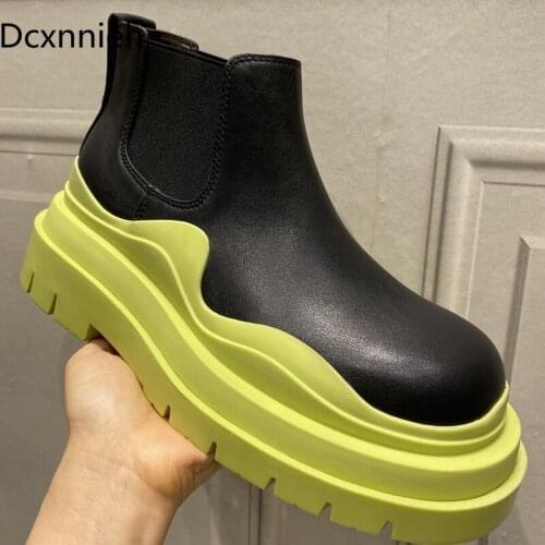 Spring Autumn Genuine Leather Boots Women Chunky Boots Ankle Boots Chelsea Boots Flat with Boots Botas De Mujer Woman