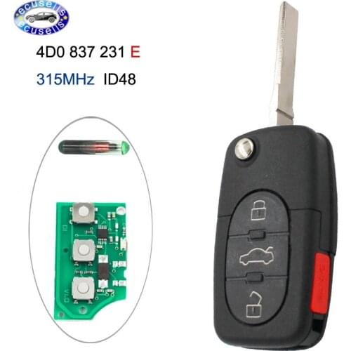 Flip Remote Key Fob 4 Buttons With ID48 Chip 3+1 Buttons 315MHZ 4D0 837 231 M for Audi