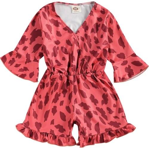 Kid Infant Baby Girl’s Leopard Print V-neck Playsuit One-piece Suit for Birthday Party Photography Vacation