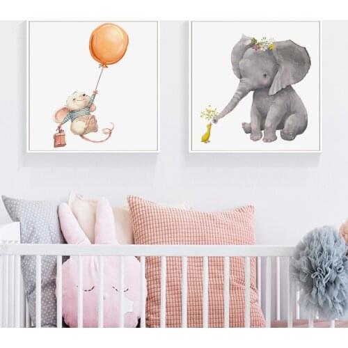 Kawaii Elephant Bunny Canvas Posters Nursery Decor Wall Art Paintings Prints Pictures Baby Room Interior Home Decor